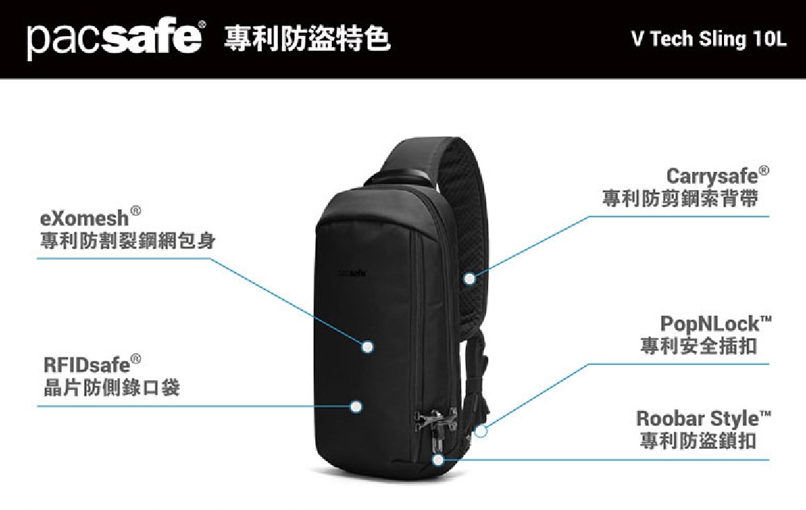 Pacsafe V Tech anti-theft sling pack V Tech 防盜斜背包/胸背包 10L (多色)  