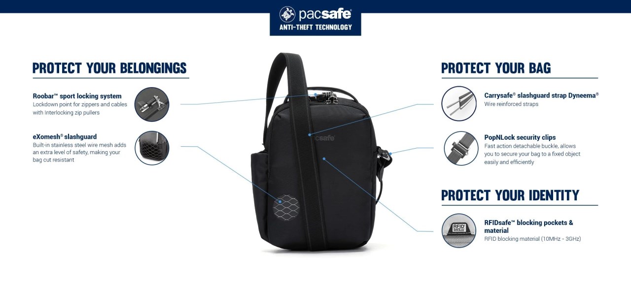 Pacsafe V anti-theft tour crossbody V 防盜旅行斜背包 7L (多色)