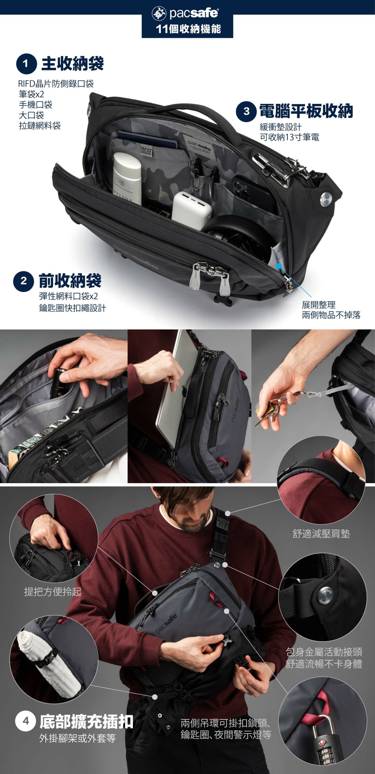 Pacsafe EXP 12" anti theft sling crossbody EXP 12"斜肩包 10L (多色) 
