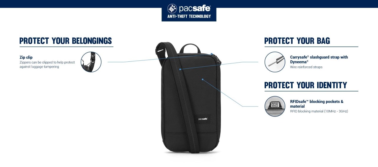Pacsafe RFIDsafe™ RFID blocking tech crossbody RFIDsafe 多功能斜背小包 1L